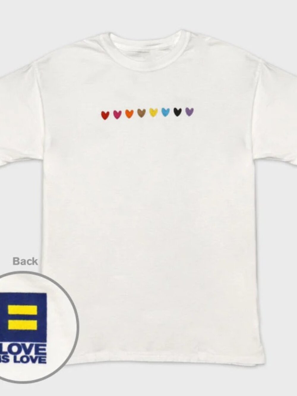 HRC Pride Love is Love Embroidered Hearts t-shirt